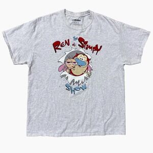 The‎ Ren & Stimpy Show Shirt Men XL 90s Y2K Cartoon Graphic Tee Gray Nickelodeon
